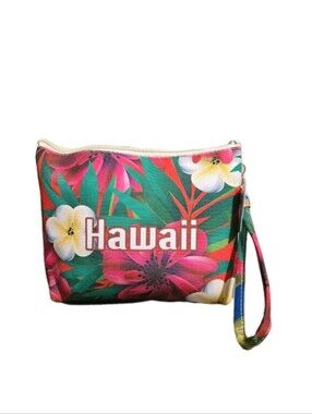 Island Sense Hawaiian Clutch Zipper Bag  Pouch Wrist Strap Hibiscus NWT